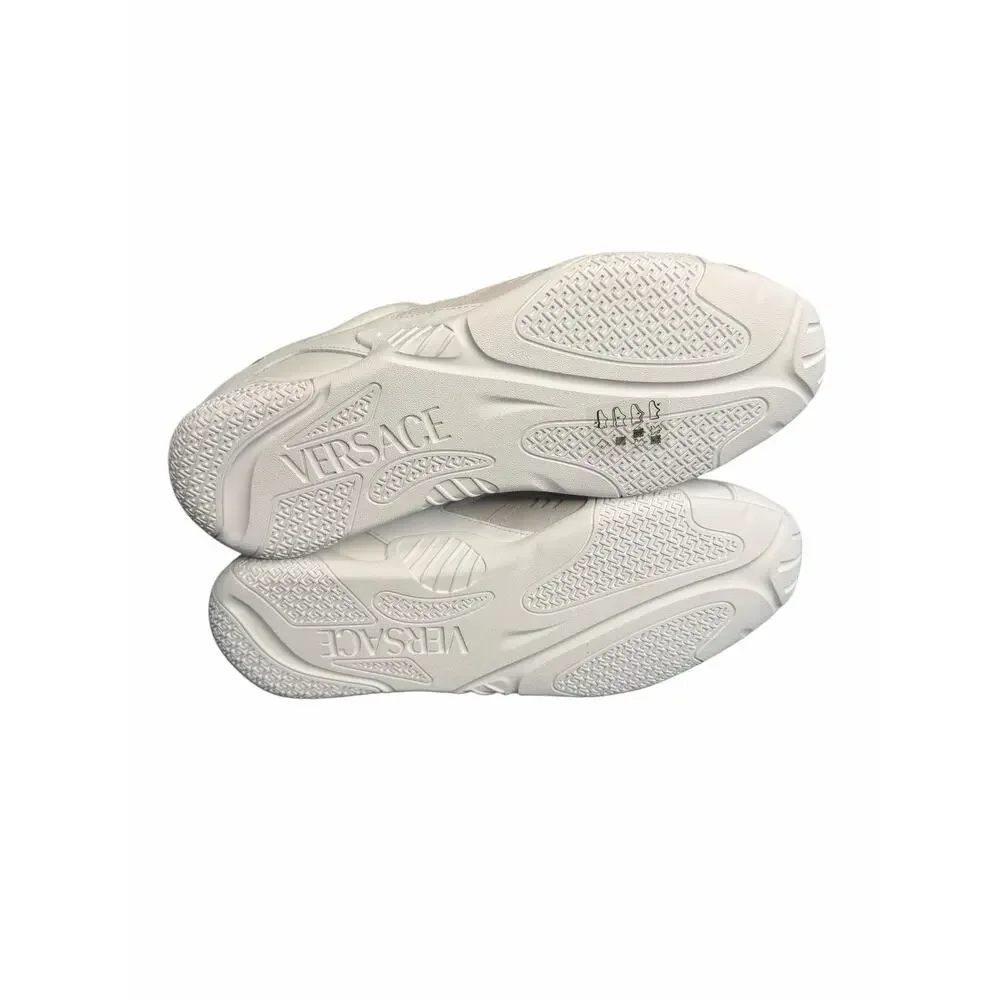 Versace NiB Galaxia Suede Trim Leather Fabric Sneakers in White Size 41